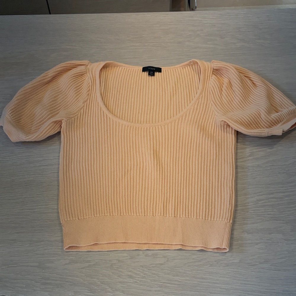 J. Crew Peach Ribbed Scoop-Neck Puff-Sleeve Crop Top